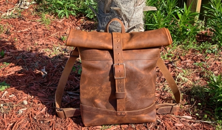 leather roll top backpack